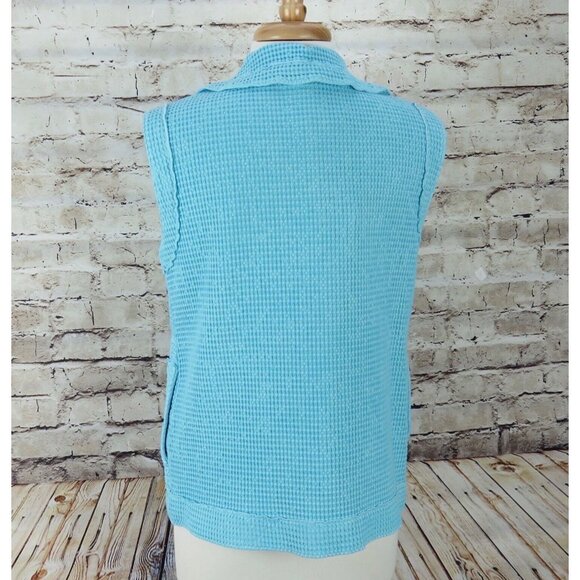 Focus Tunic Top Womens Size Medium Puckered Buttons Blue Soft Vest - Picture 7 of 10
